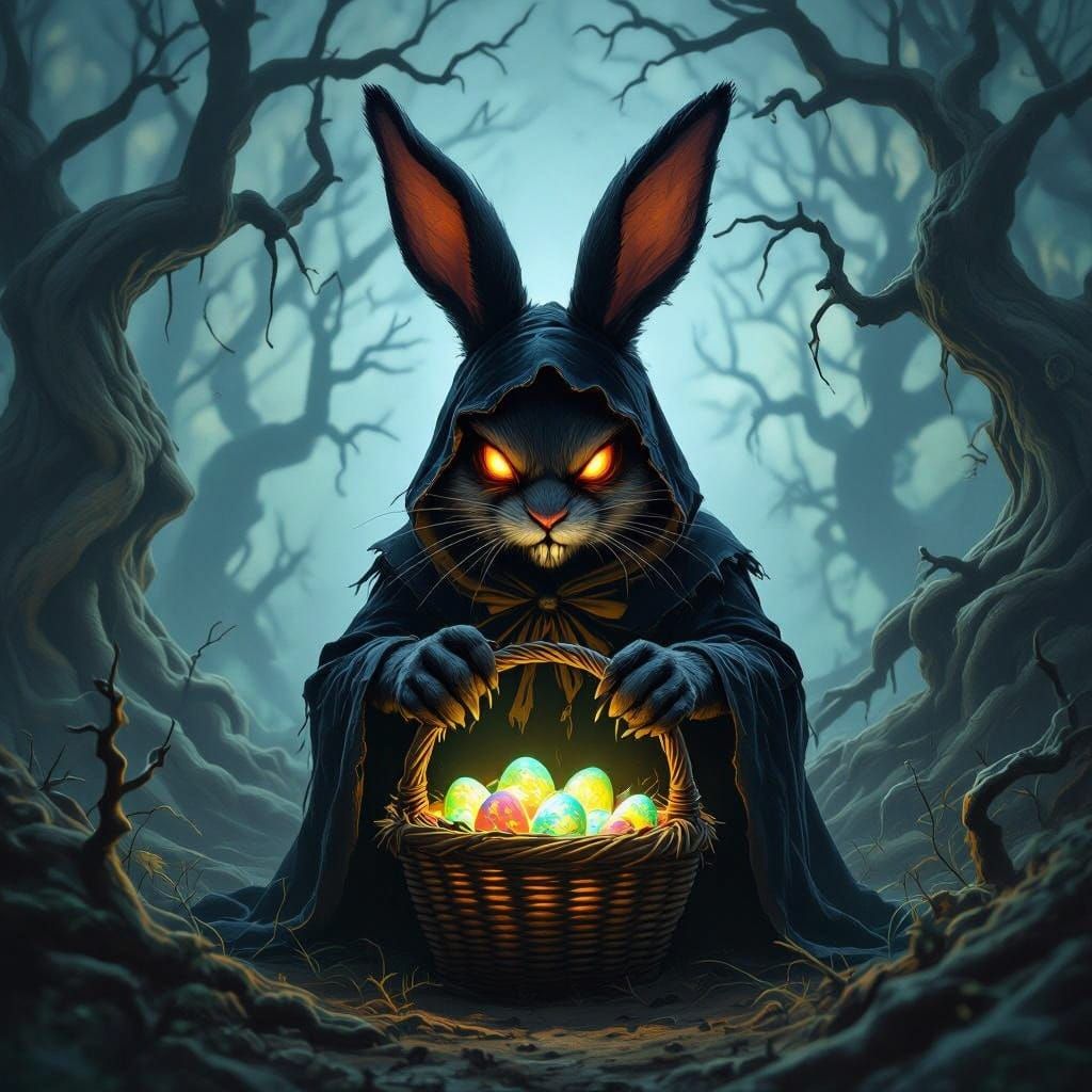 Easter Bunny Haunts Haunted Forest in Gothic Horror Style