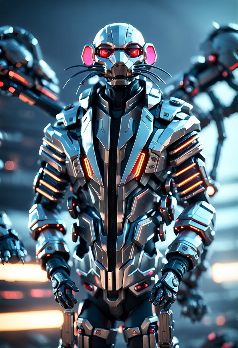 Mechanical Mouse with Jacket in Sci-Fi Style