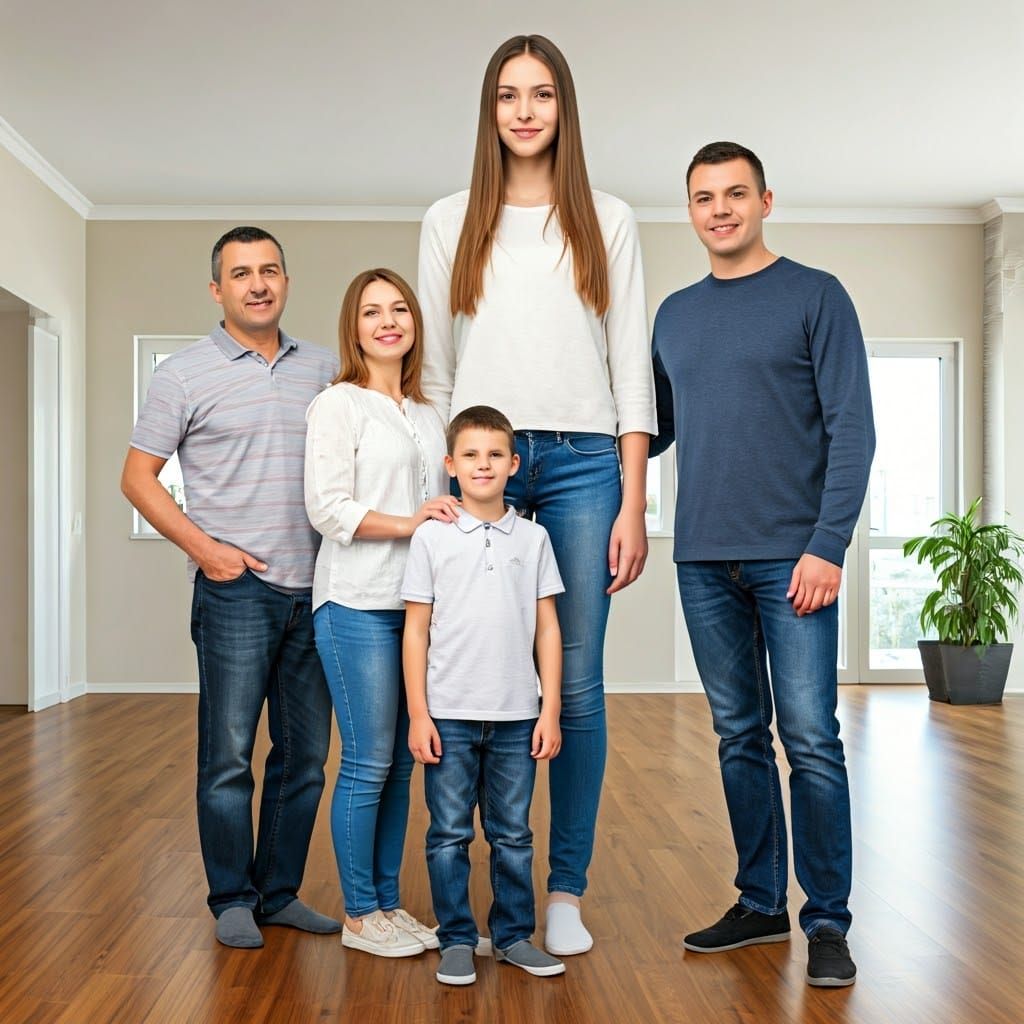 Towering Family Portrait in Photorealistic Style