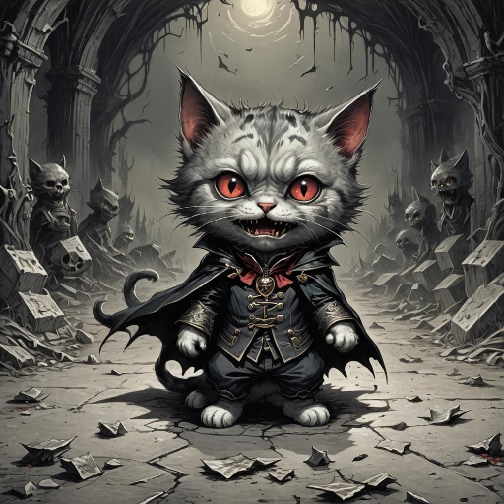 Chibi Cat Vampire in Horror Style
