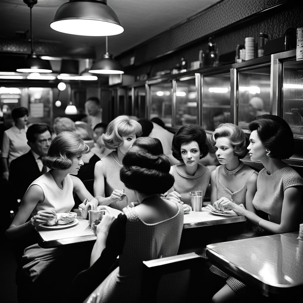 1960s Diner Scene: Black and White Photo