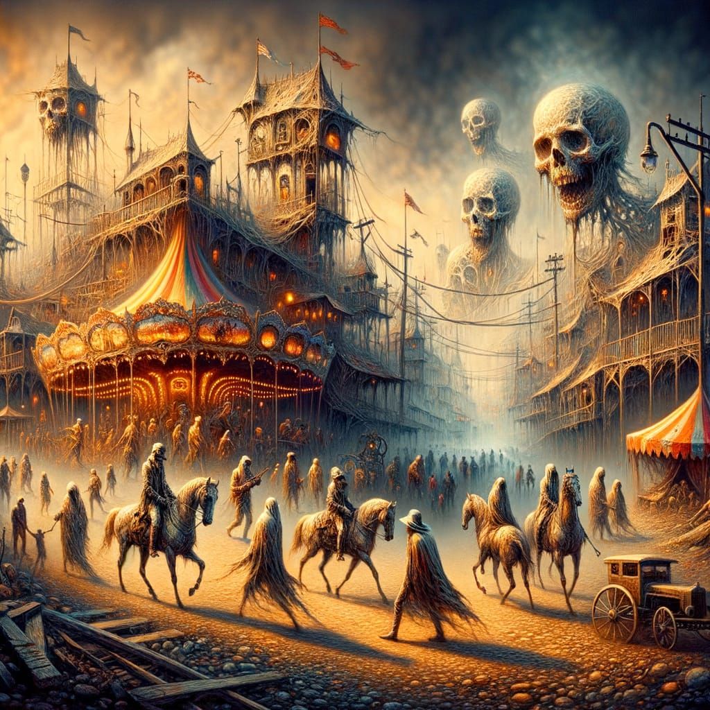Cursed Carnival Town in Photorealistic Surrealism
