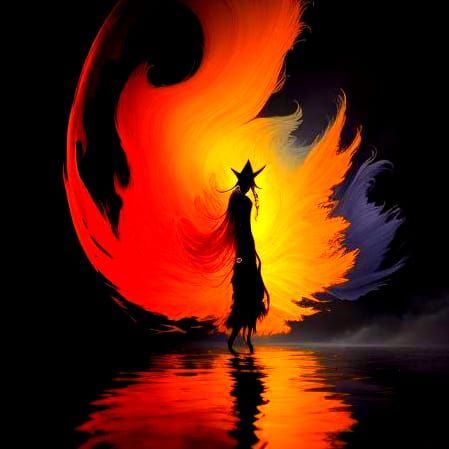 Mystical Figure at Dreamlike Lake: Surrealist Oil Painting