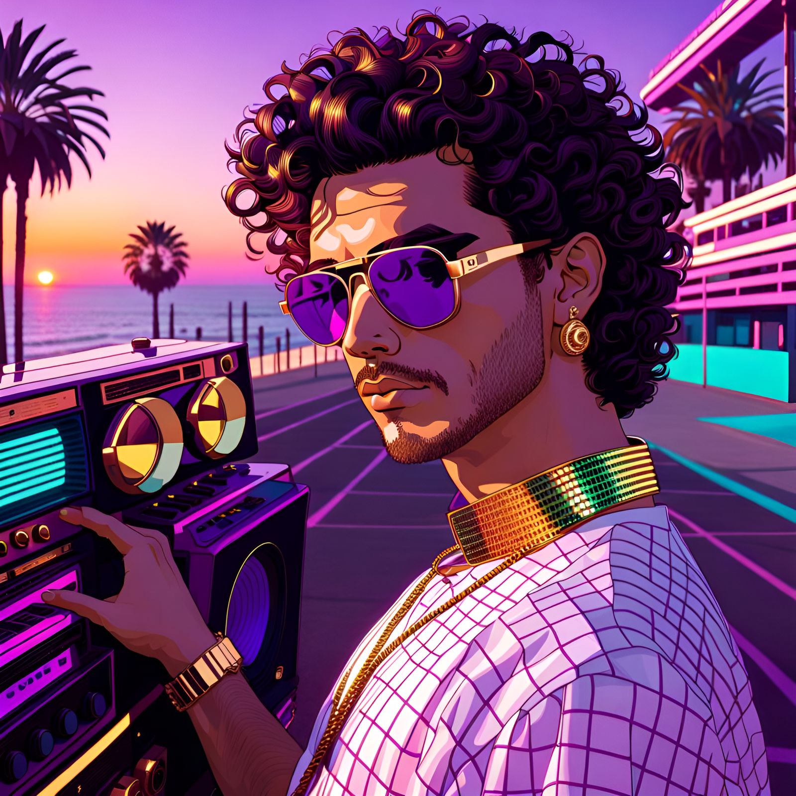 Unleashing Vibrant Vibes: Jared's Neon Pink Vaporwave Soundscapes Illuminate Venice Beach