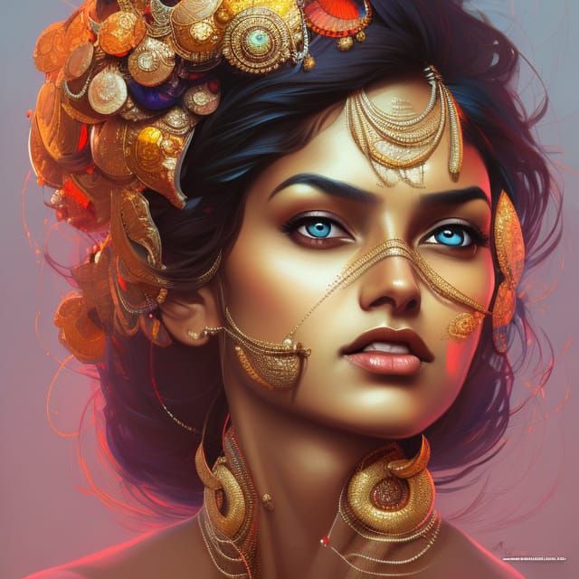 Glamorous Indian Woman Portrait in Hyperdetailed Style