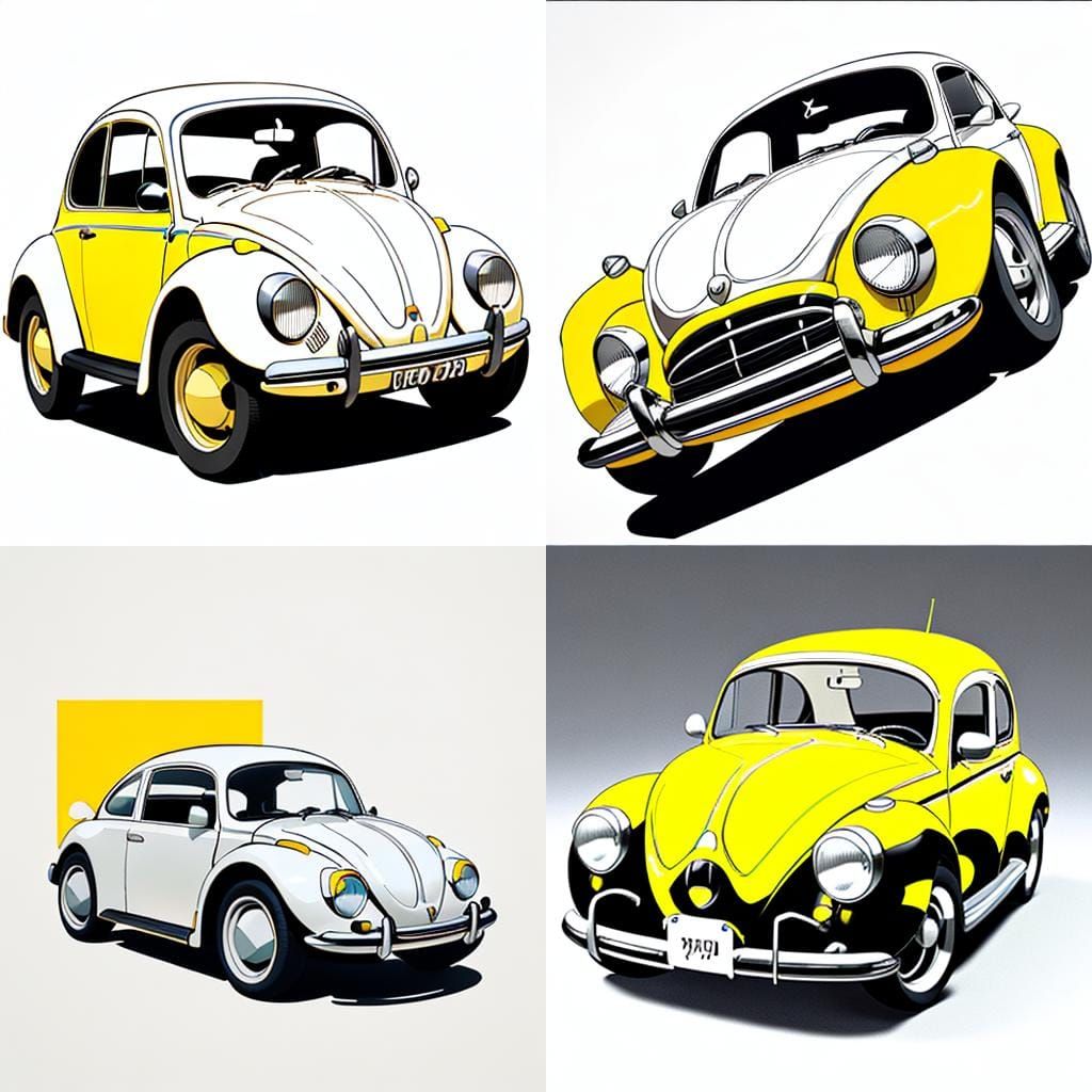 Minimalist Line Art Vintage Beetle Car