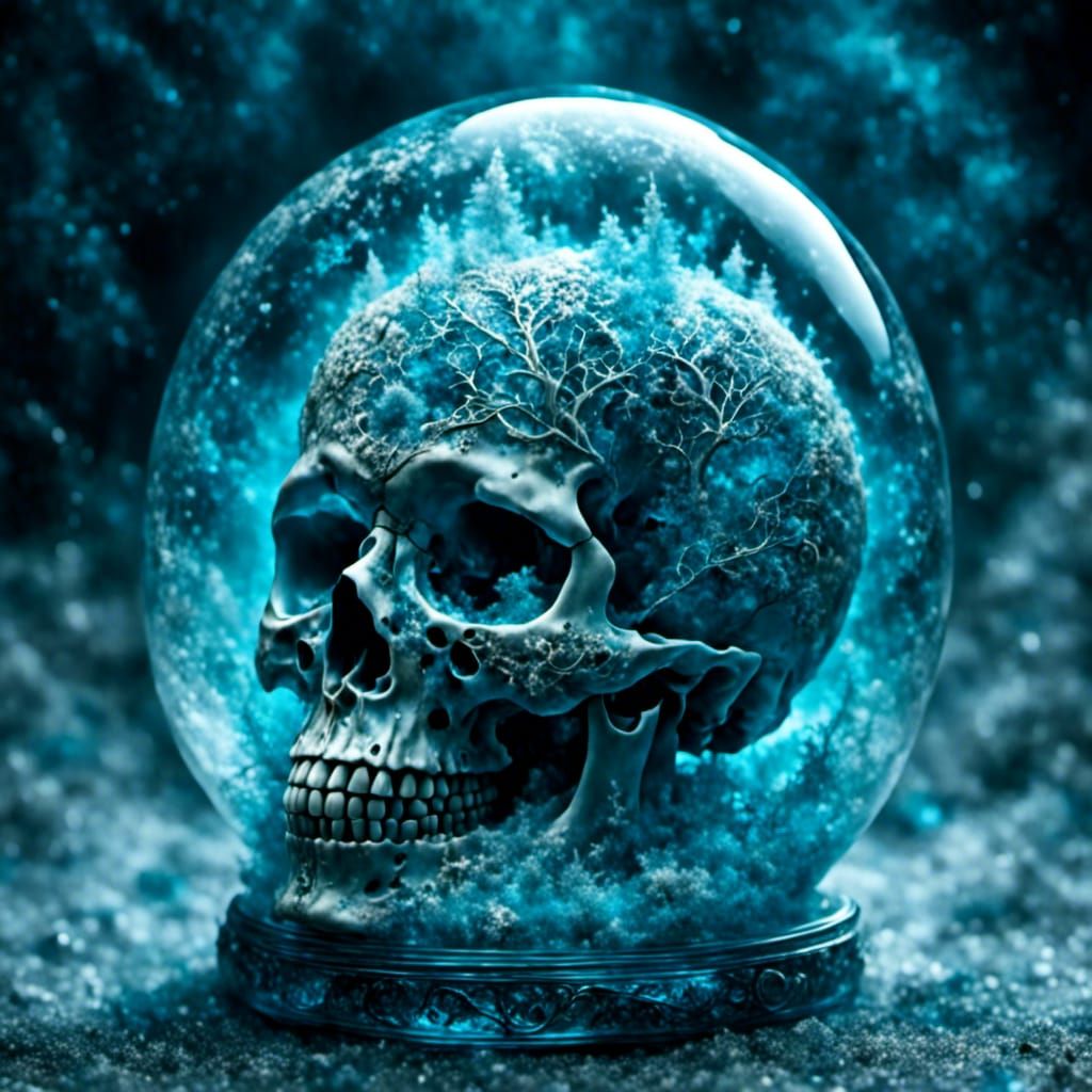 Winter Blizzard in Skull Globe: Hyperrealistic Digital Art