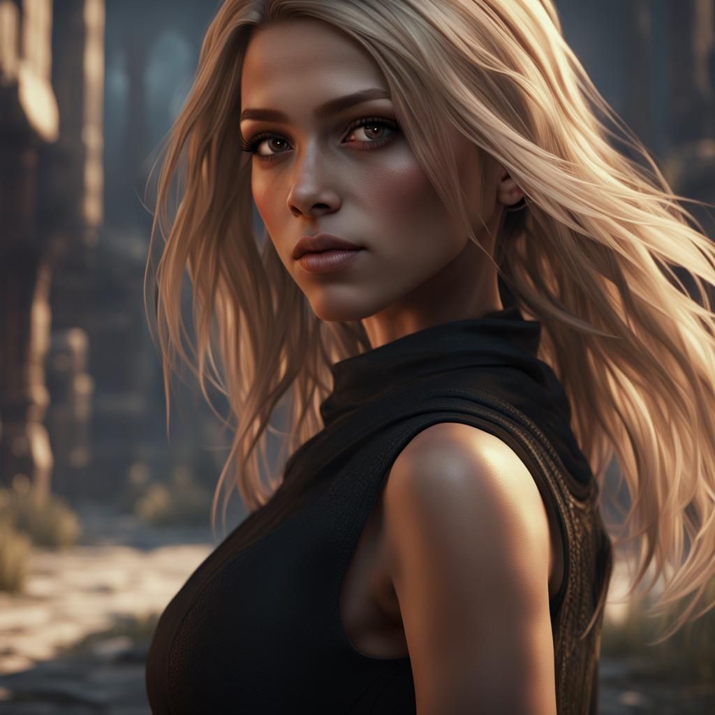 Shadowed Girl in Black Outfit: Fantasy Concept Art