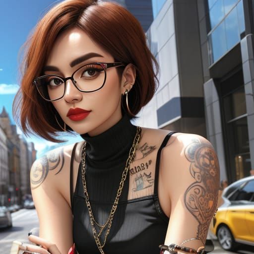 Mysterious Woman in Glasses and Piercings