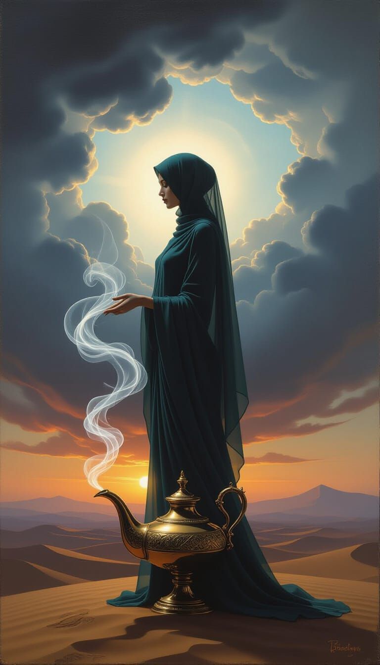 Ethereal Smoke Silhouette of Berber Woman in Dramatic Light