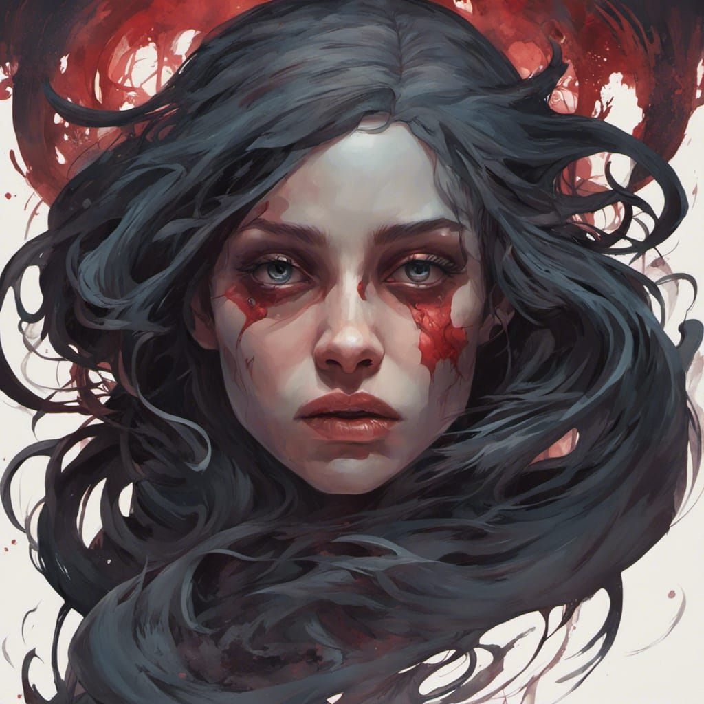 Raven Wise Woman Portrait in Hyperdetailed Style