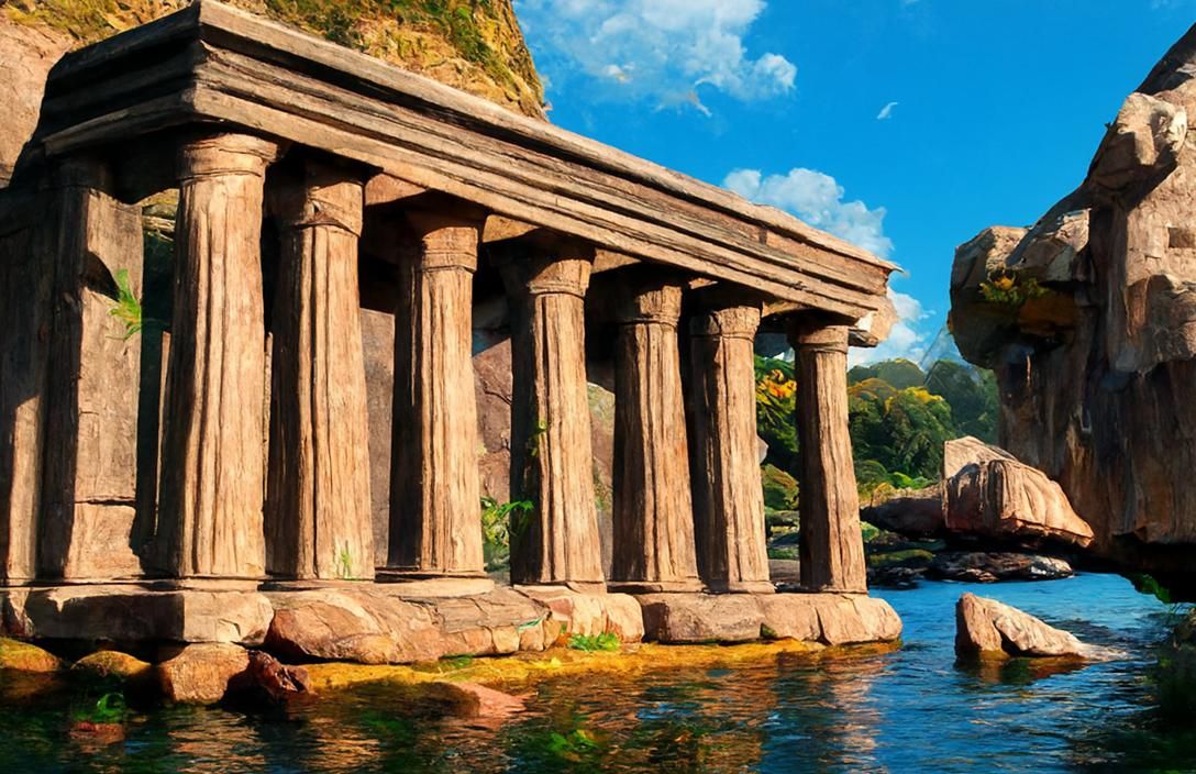 Overgrown Temple Vista in Hyperrealistic Style