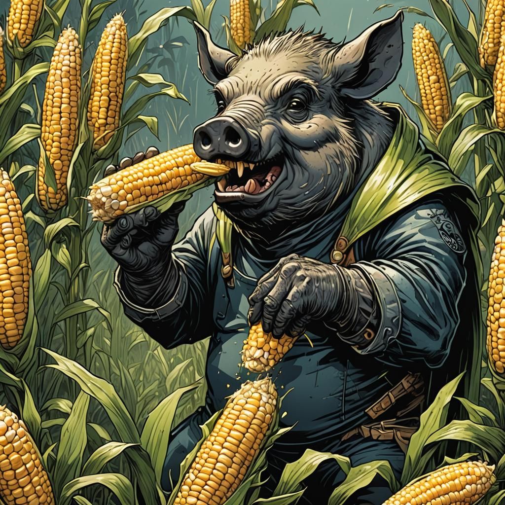 hog eating corn on the cob