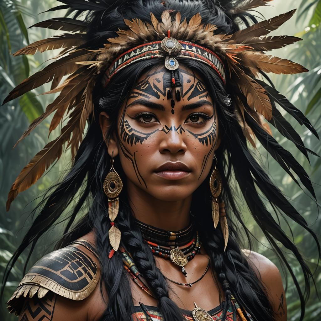 Expressive Yanomamo Woman Portrait in Hyperrealistic Style