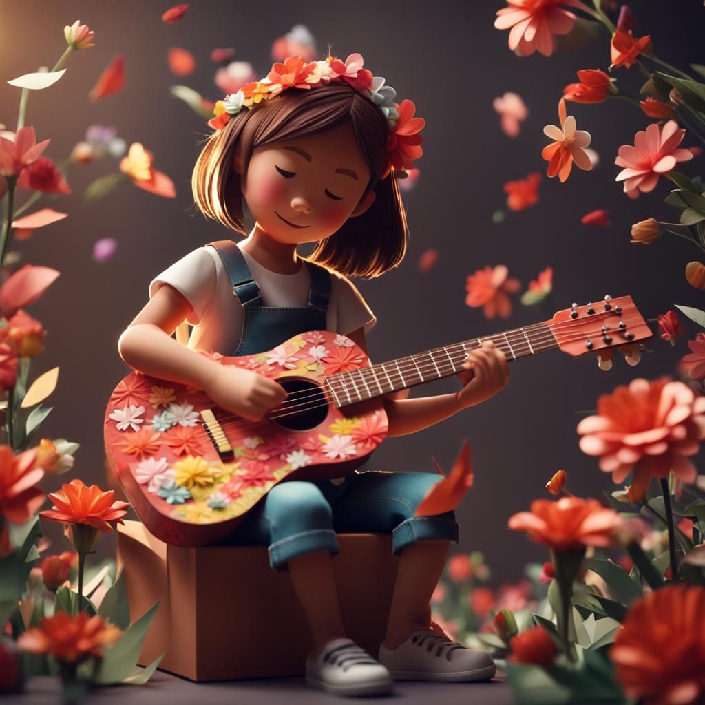 Girl with Guitar: Papercraft Origami Flowers
