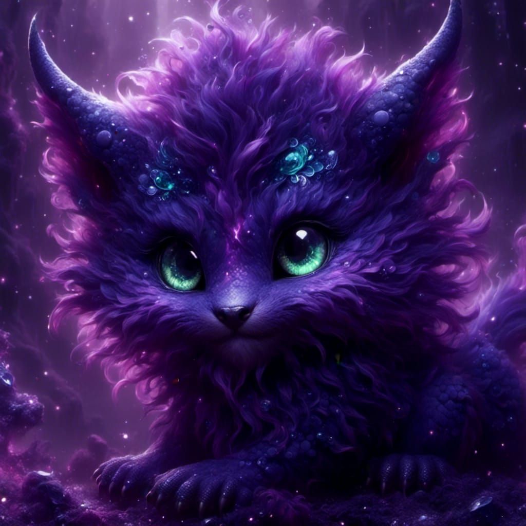 Adorable Purple Emerald Chibi Dragon with Sparkling Eyes