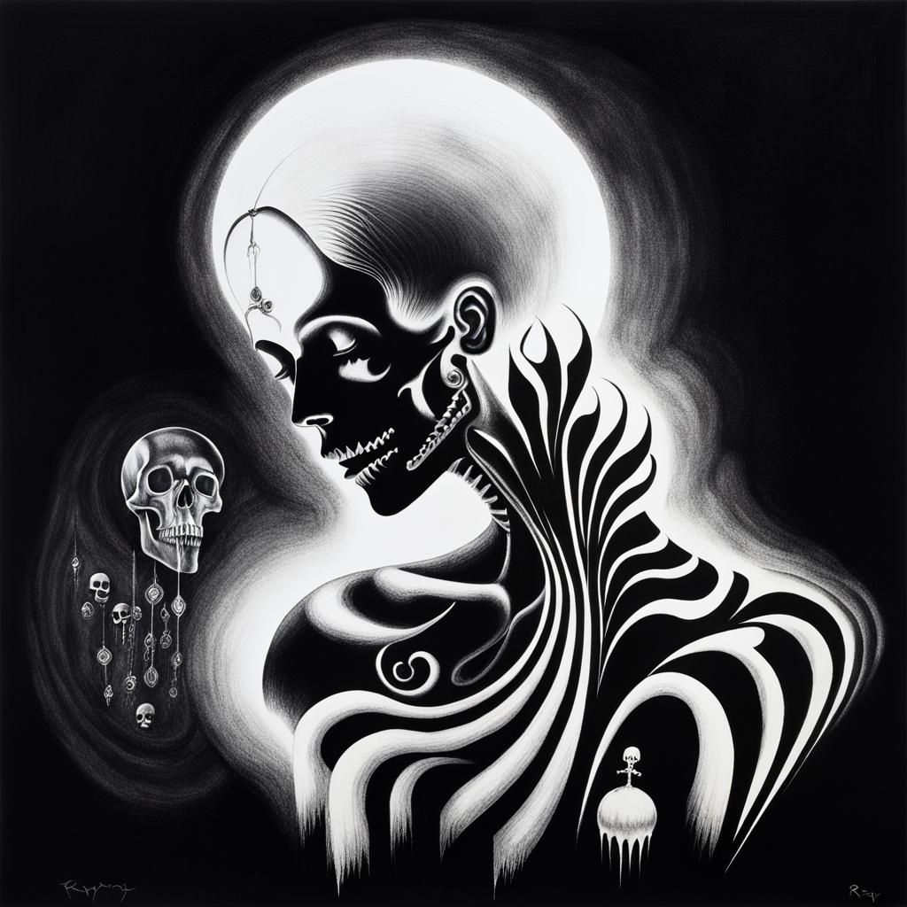 Surreal Crayon Drawing: Goth Woman in Darkness