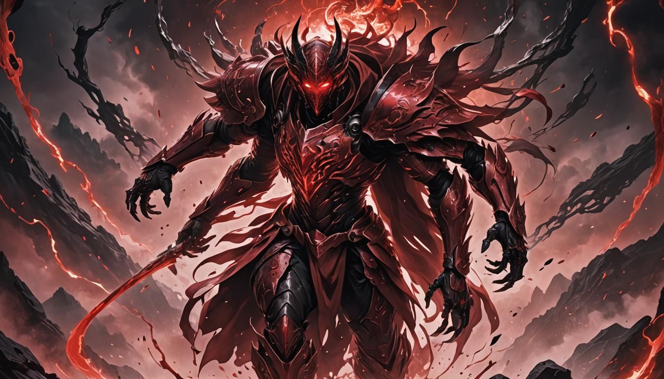 Surreal Blood Red Igris in Dreamlike Landscape