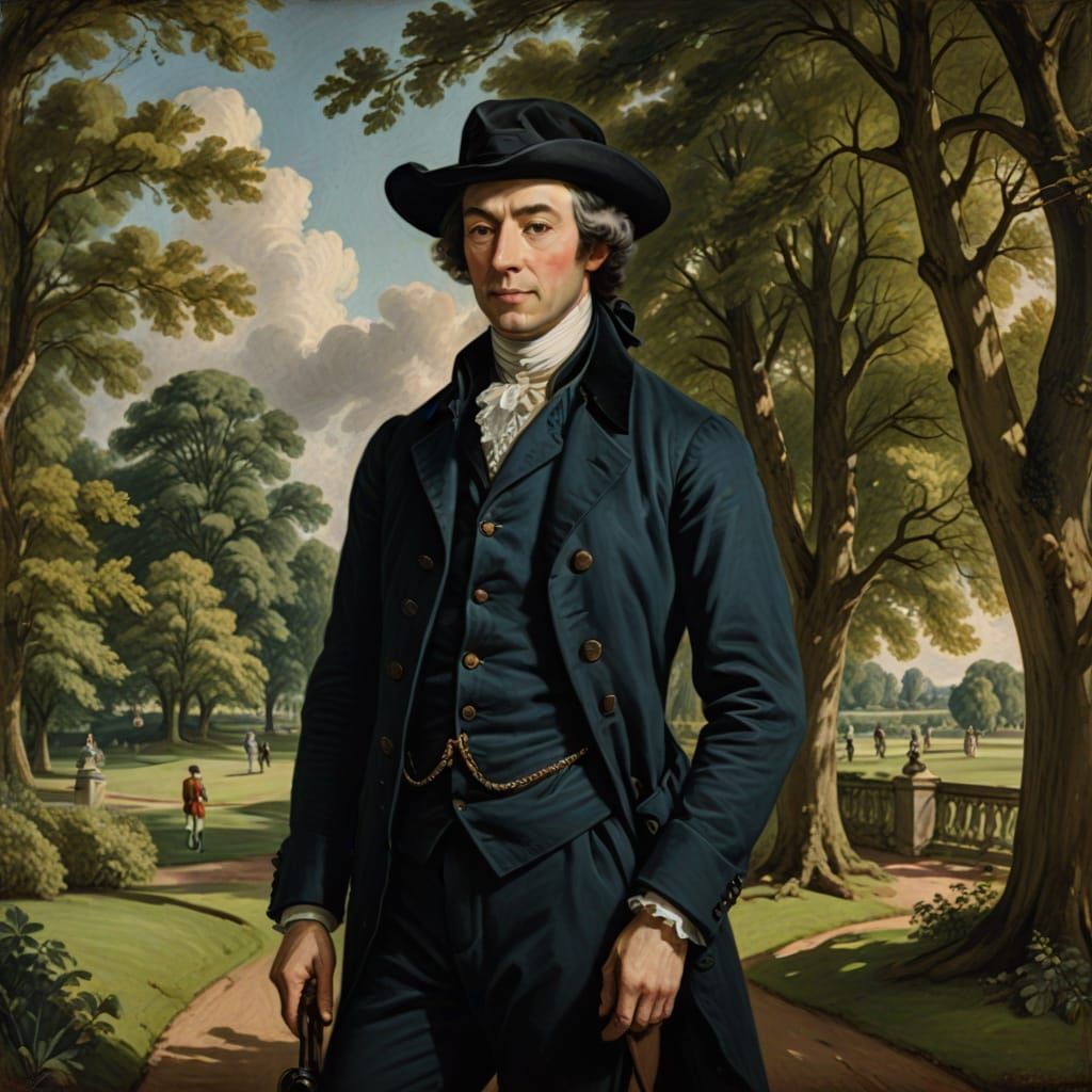 Gentleman Portrait in a Park in Gainsborough Style
