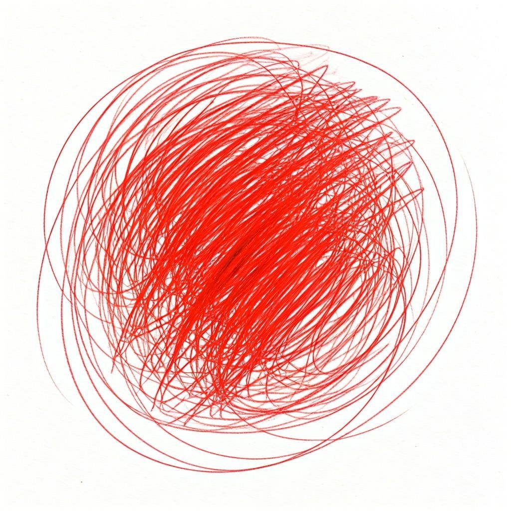 Furious Red Scribble on White Paper in Expressionist Style
