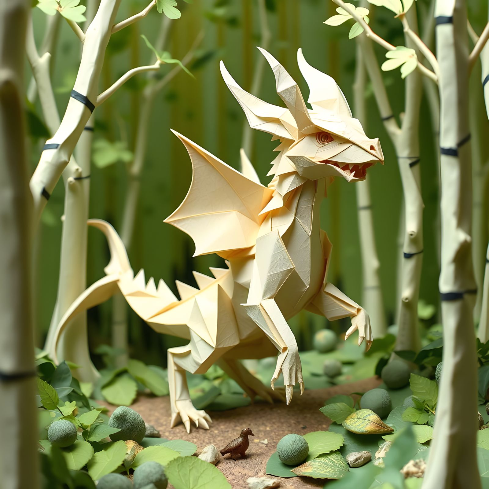 Origami Beast Unfolds in Whimsical Paper Forest