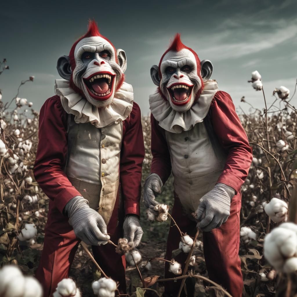 Zombie Monkey Clowns Picking Cotton Field
