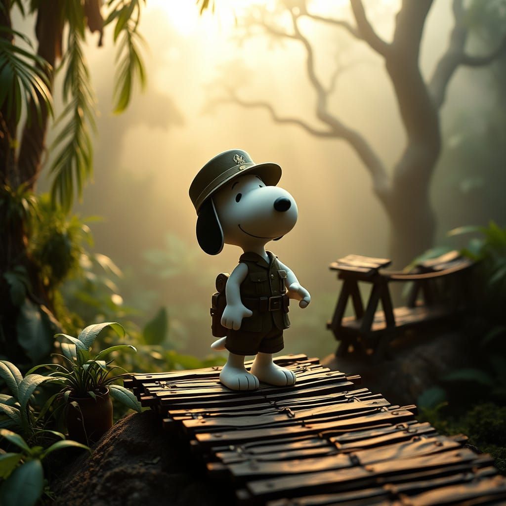 Snoopy Builds a Miniature Bridge on the River Kwai