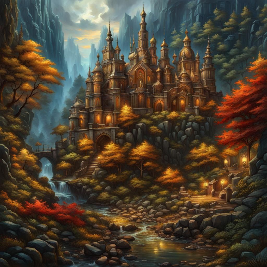 Fantastical Palace Concept Art in Mixed Media