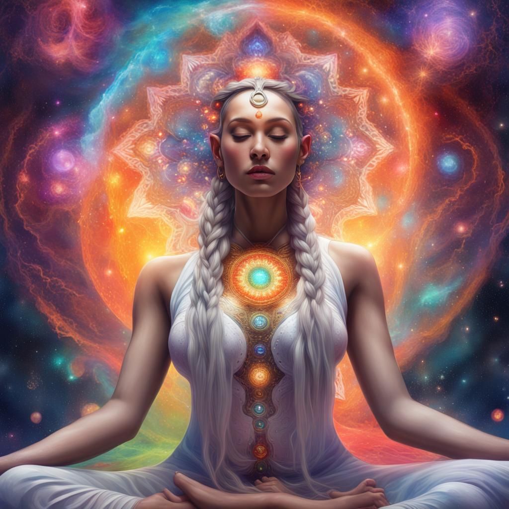 Goddess Meditating in Galaxy: Colorful Graffiti Art