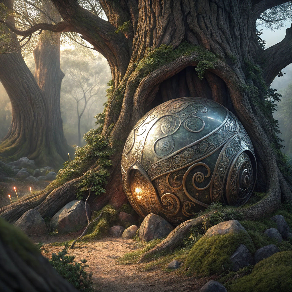 Ancient Glowing Orb Under Baobab Tree