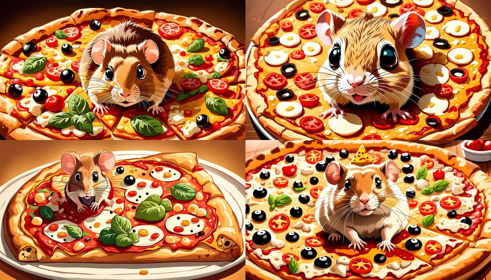 Cartoon Gerbil Topped Pizza with Big Eyes