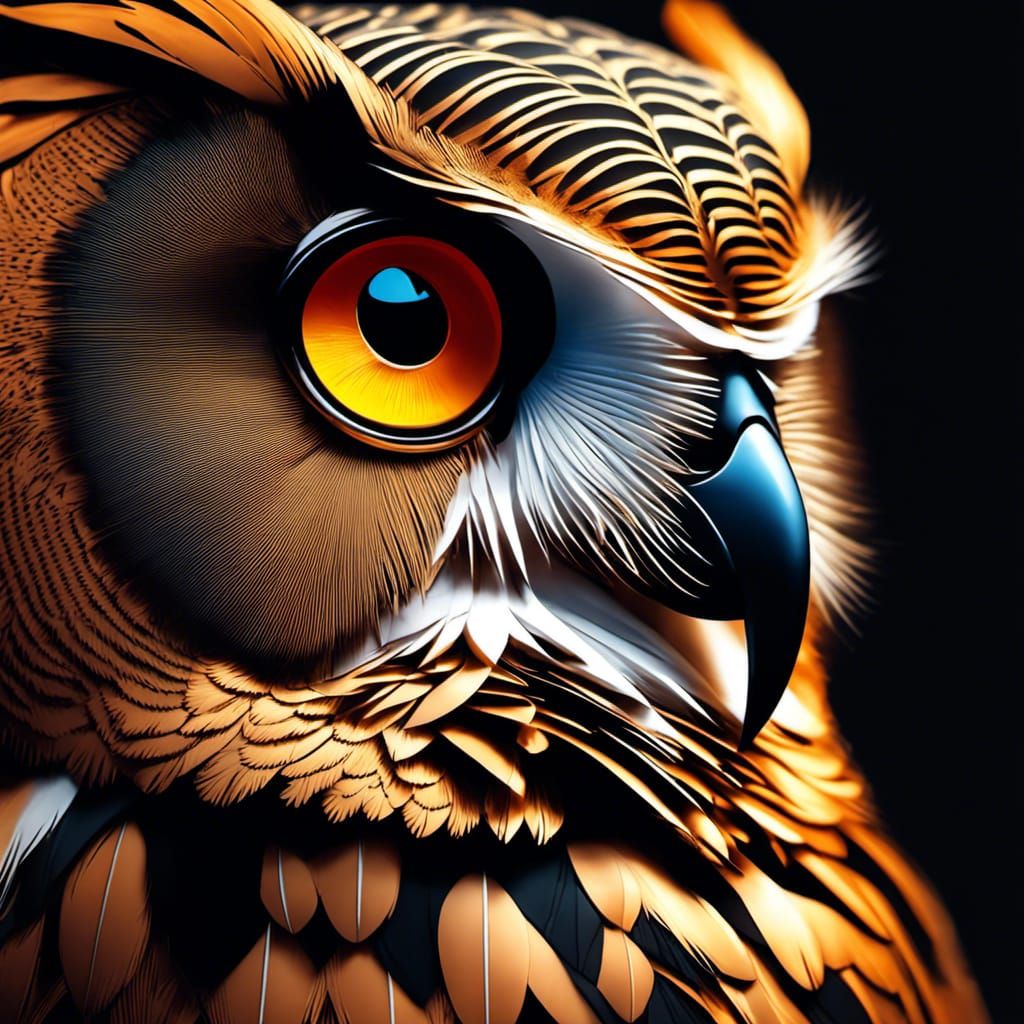 Flaming Owl and Flower Bioluminescence Painting