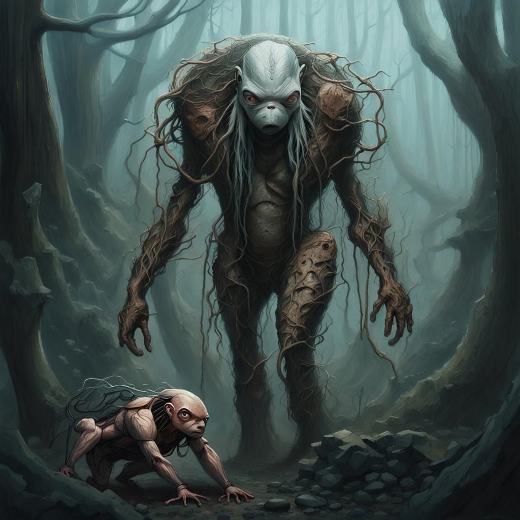 Creepy Mr. Bean Predator Hybrid Sci-Fi Painting