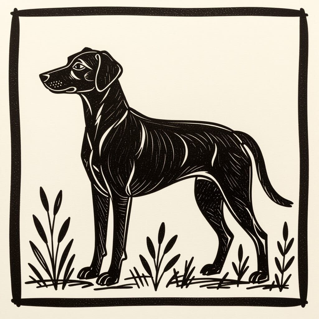 Minimalist Single Line Dog Drawing in Black Ink