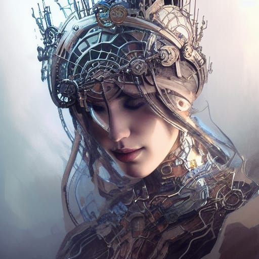 Abstract Metal Crown Portrait in Hyperdetailed Style