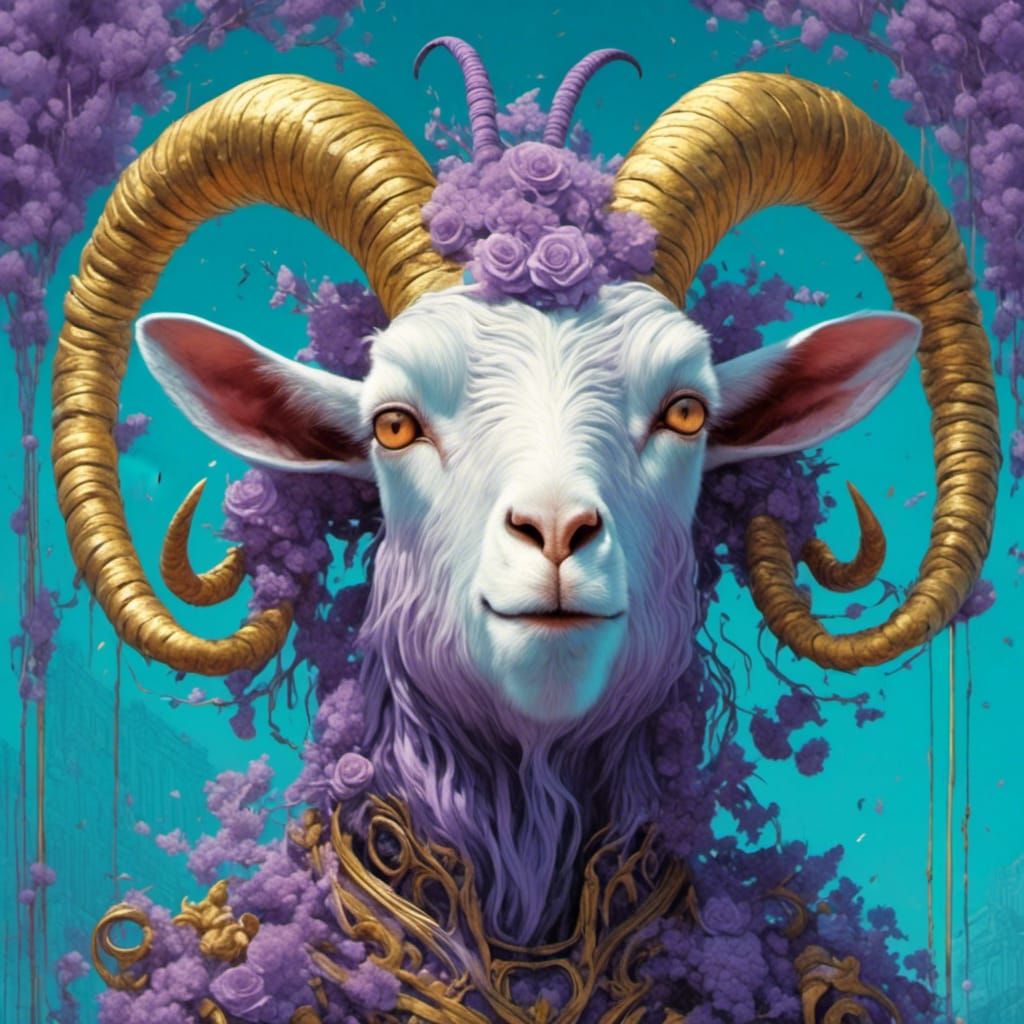Regal Goat Humanoid in a Lush Fantasy Setting