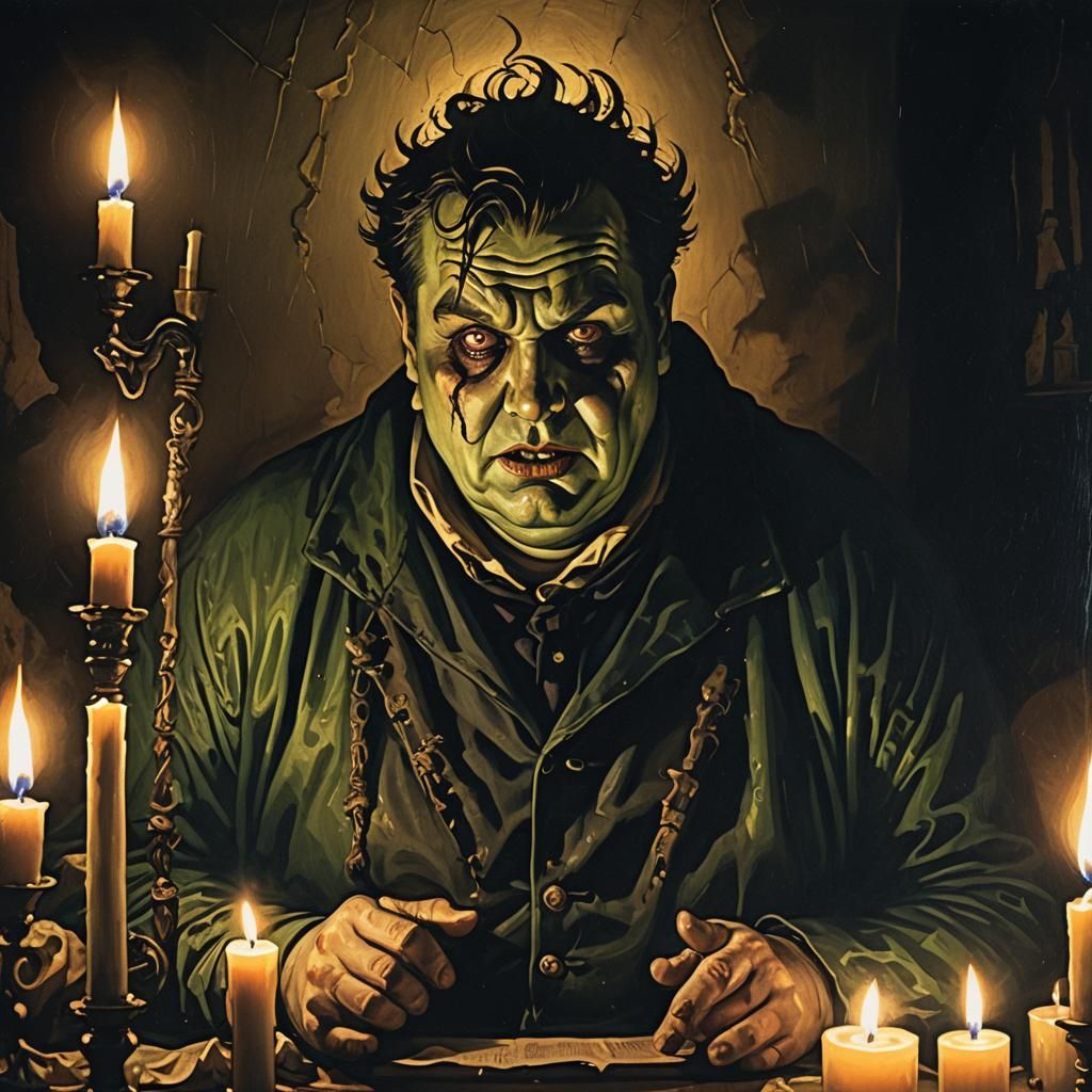 Grotesque Portrait of a Comedian in Steampunk Style