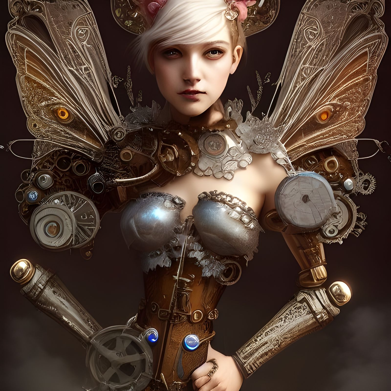 Steampunk Robotic Fairy in Intricate Armor