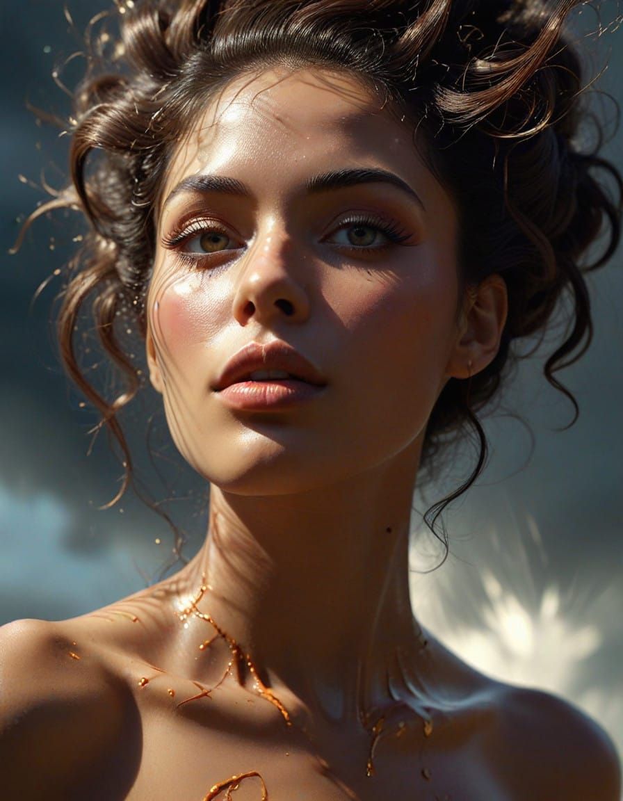 Dark Skinned Woman with Translucent, Exaggerated Features in...