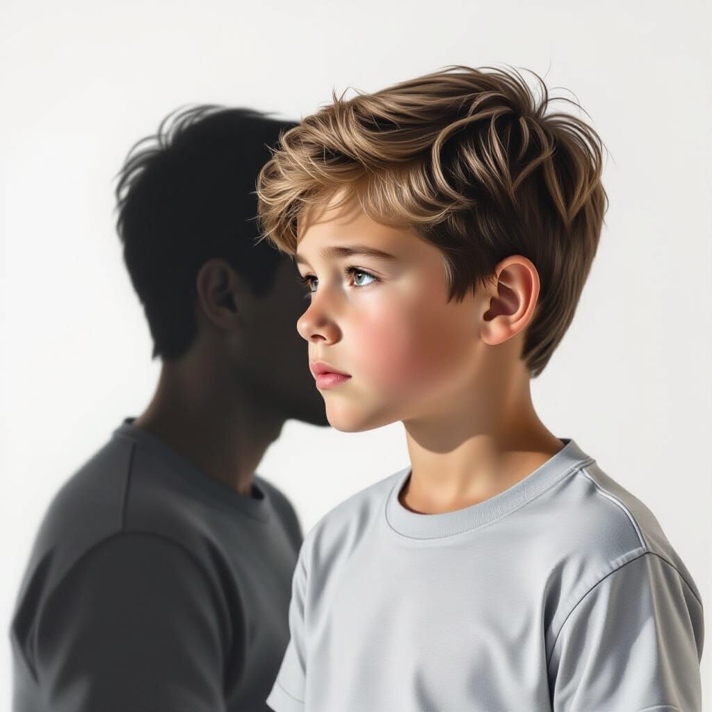 Boy in Shadow: Grayscale Emotional Portrait