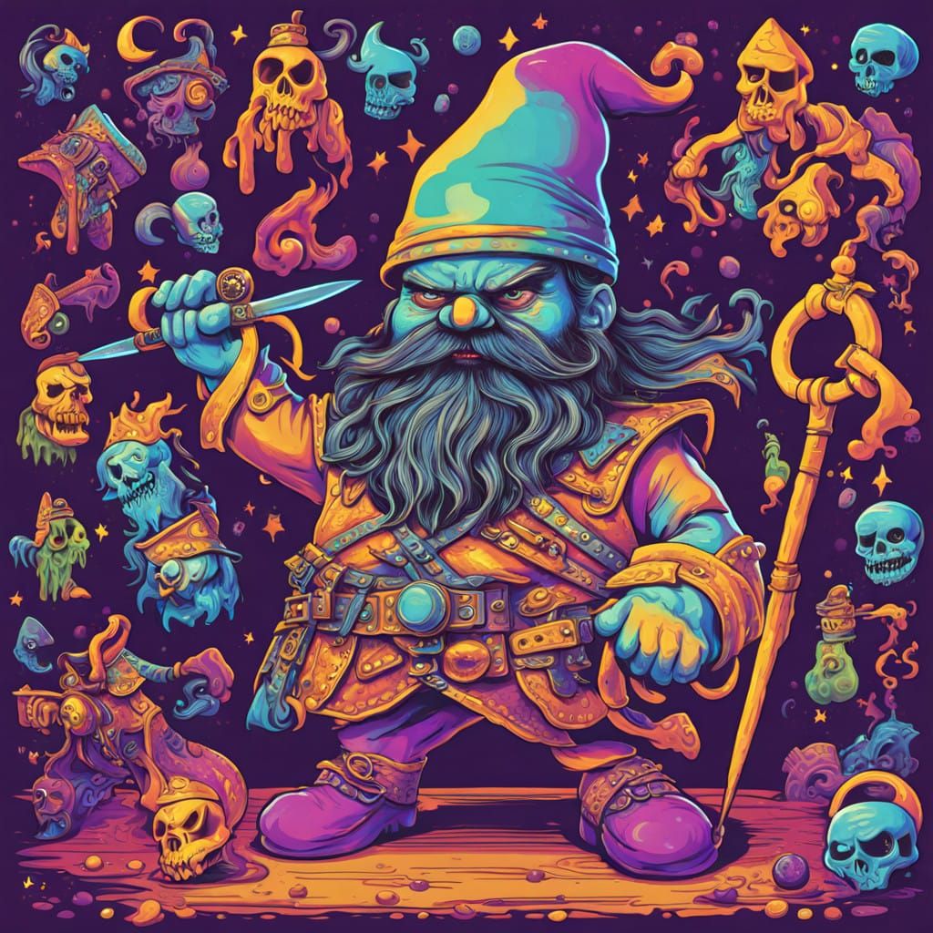 Ethereal Gnome Hangman Executioner in Vibrant Psychedelic Re...