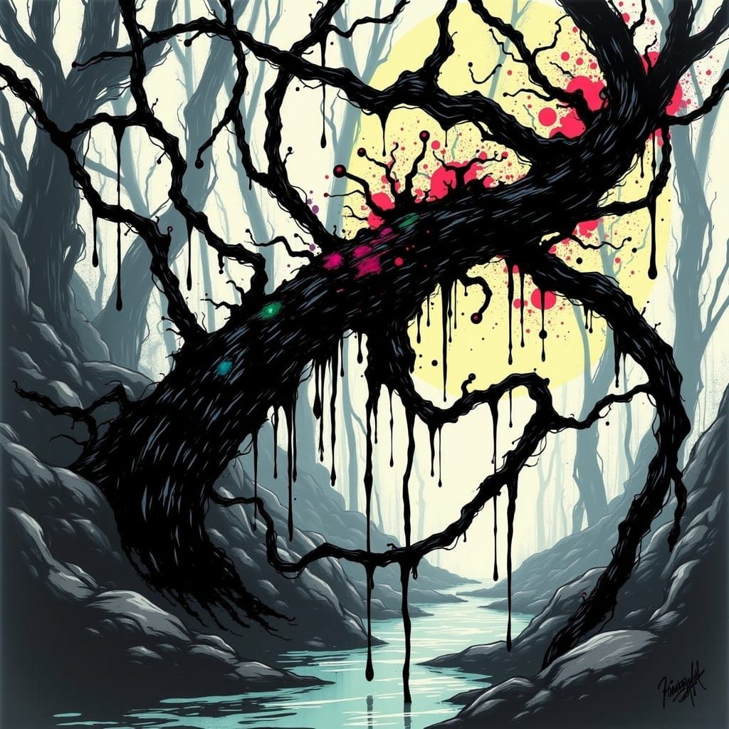 Twisted Swamp Landscape in Twisted Ink Style
