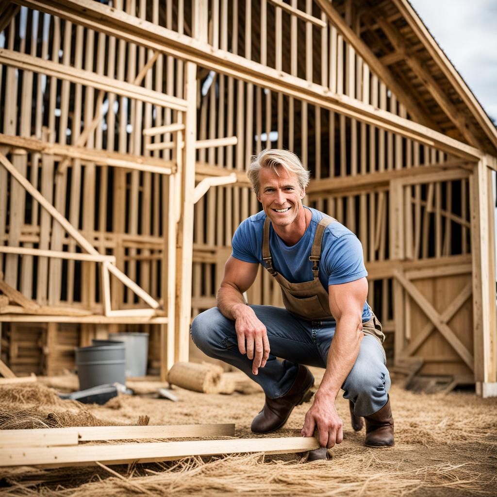 Blond Man Building Barn Near Boston