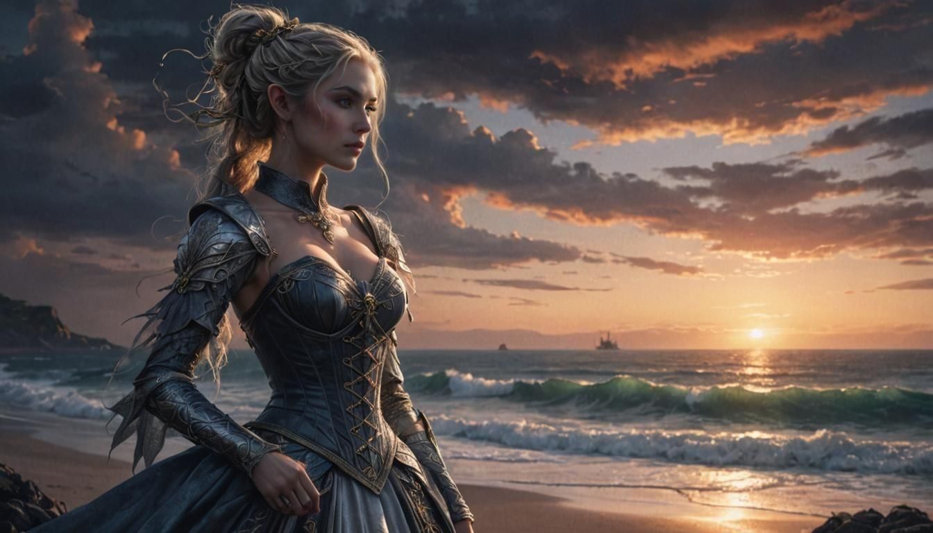 Elf Warrior at Sunset: Hyperrealistic 8K Concept Art