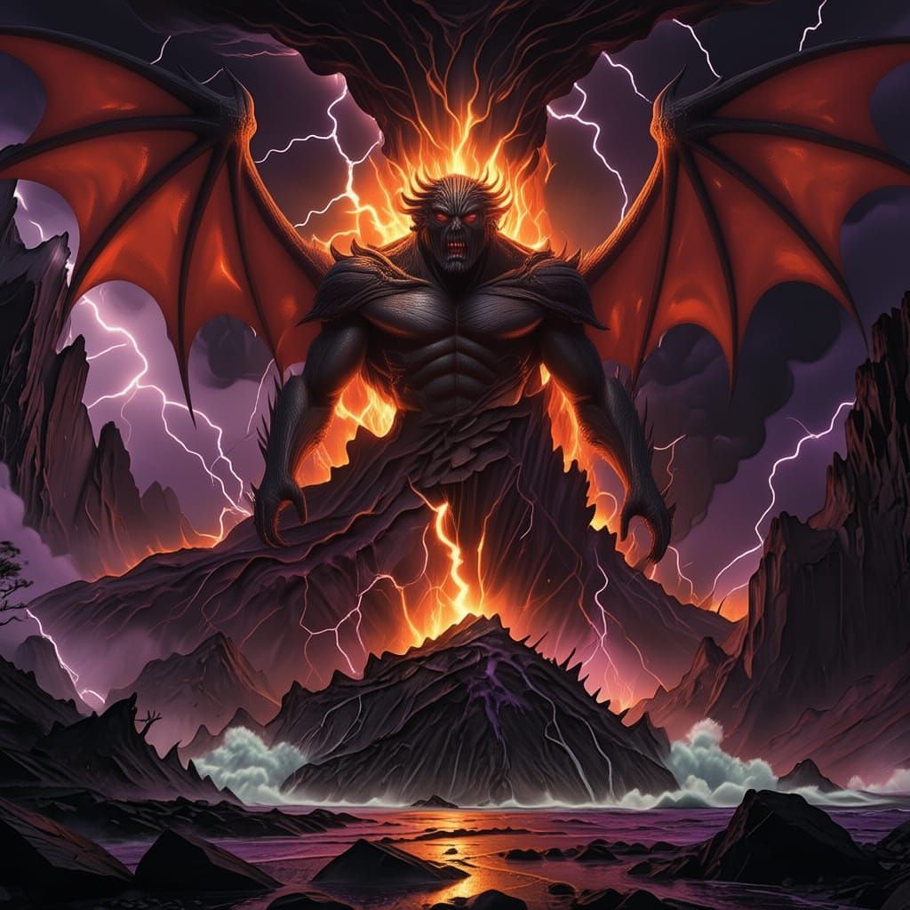 Alien Landscape Storm with Fiery Beast