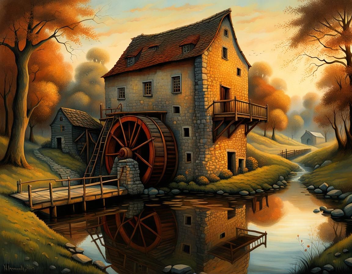 Dreamlike Watermill in Soft Ambient Light