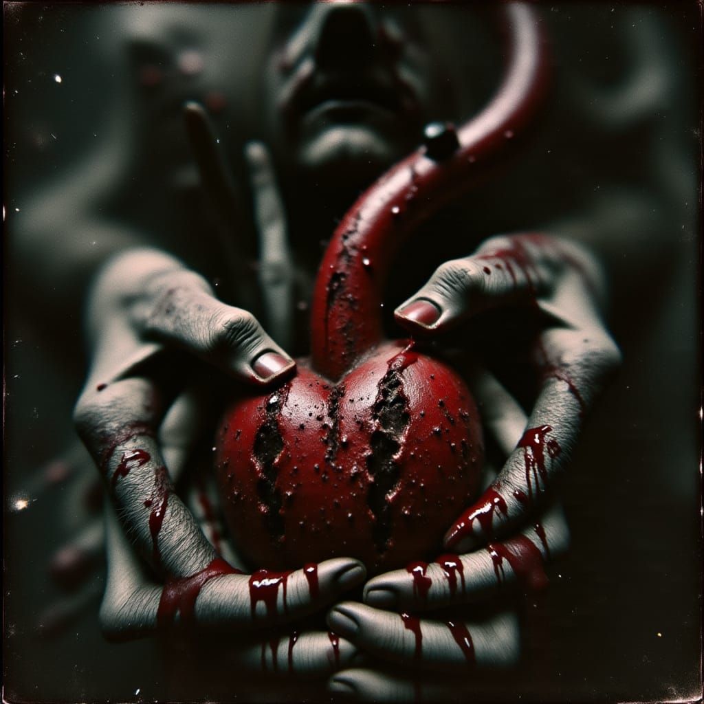 Surreal Gothic Horror Scene with a Human Heart Torn Apart