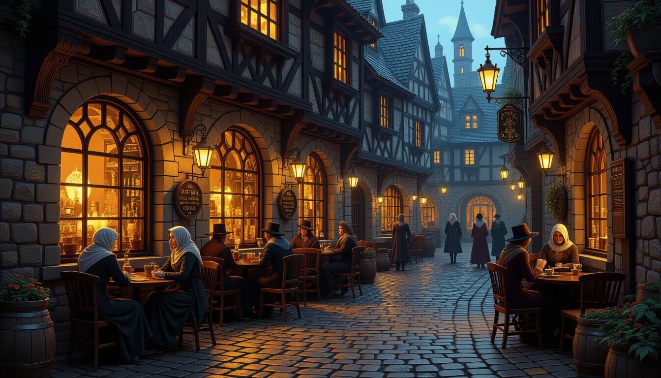 Enchanted Medieval Cafe in Cobblestone Alley
