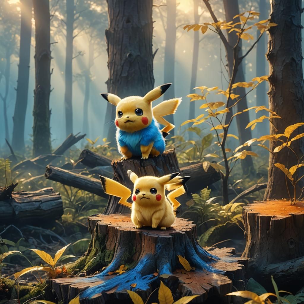 Pikachu in Misty Forest: Digital Matte Painting