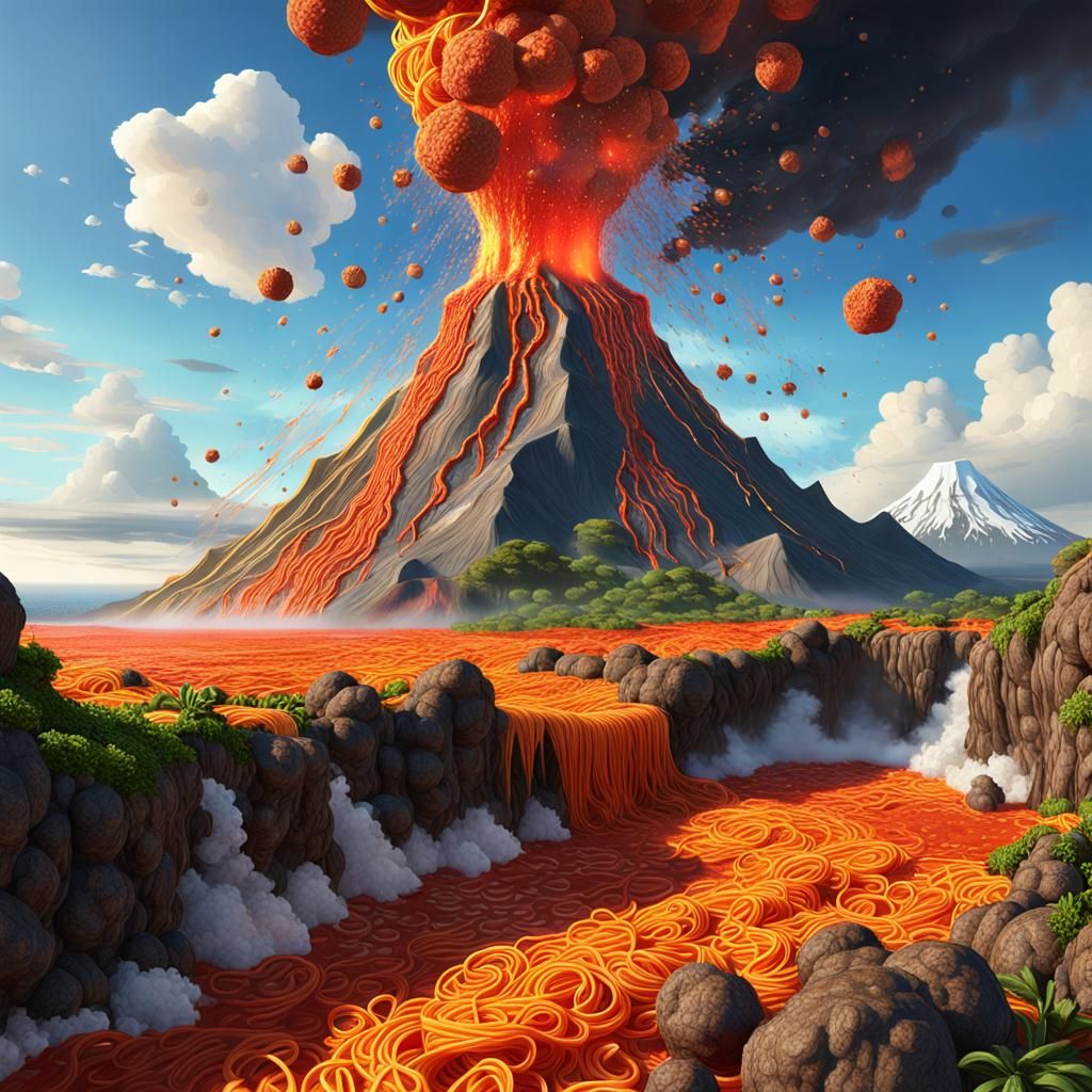 Spaghetti Volcano Eruption in Naples: Concept Art
